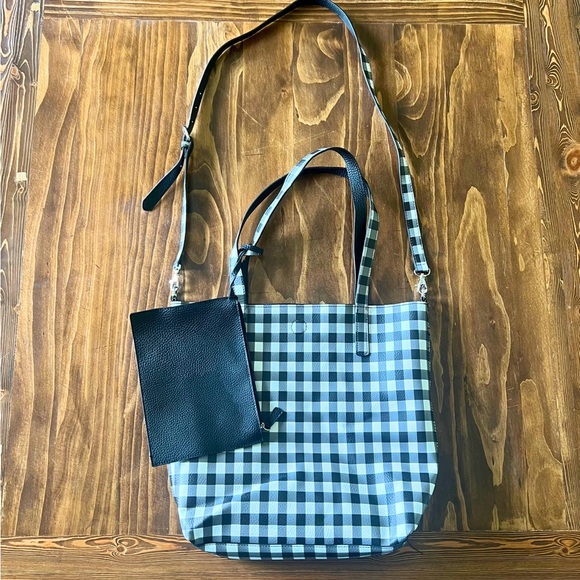 Gingham Buffalo Plaid Black & White Tote Bag With Matching Zipper Pouch - Picture 1 of 11